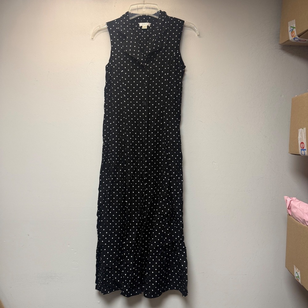 Christopher & Banks Midi Dress Women 6 Black Polka Dot Excellent Button Front